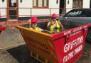 Staff at Gavin Griffiths Group cool down in one of their skips  Picture: Twitter @group_griffiths