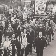 Some of the 1,000 plus protestors who marched through Ammanford during the miners strike