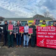Cefin Campbell MS joins striking ambulance staff in Carmarthen.