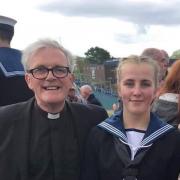 Anwen Davies with her late father Ceri after her Royal Navy pass
