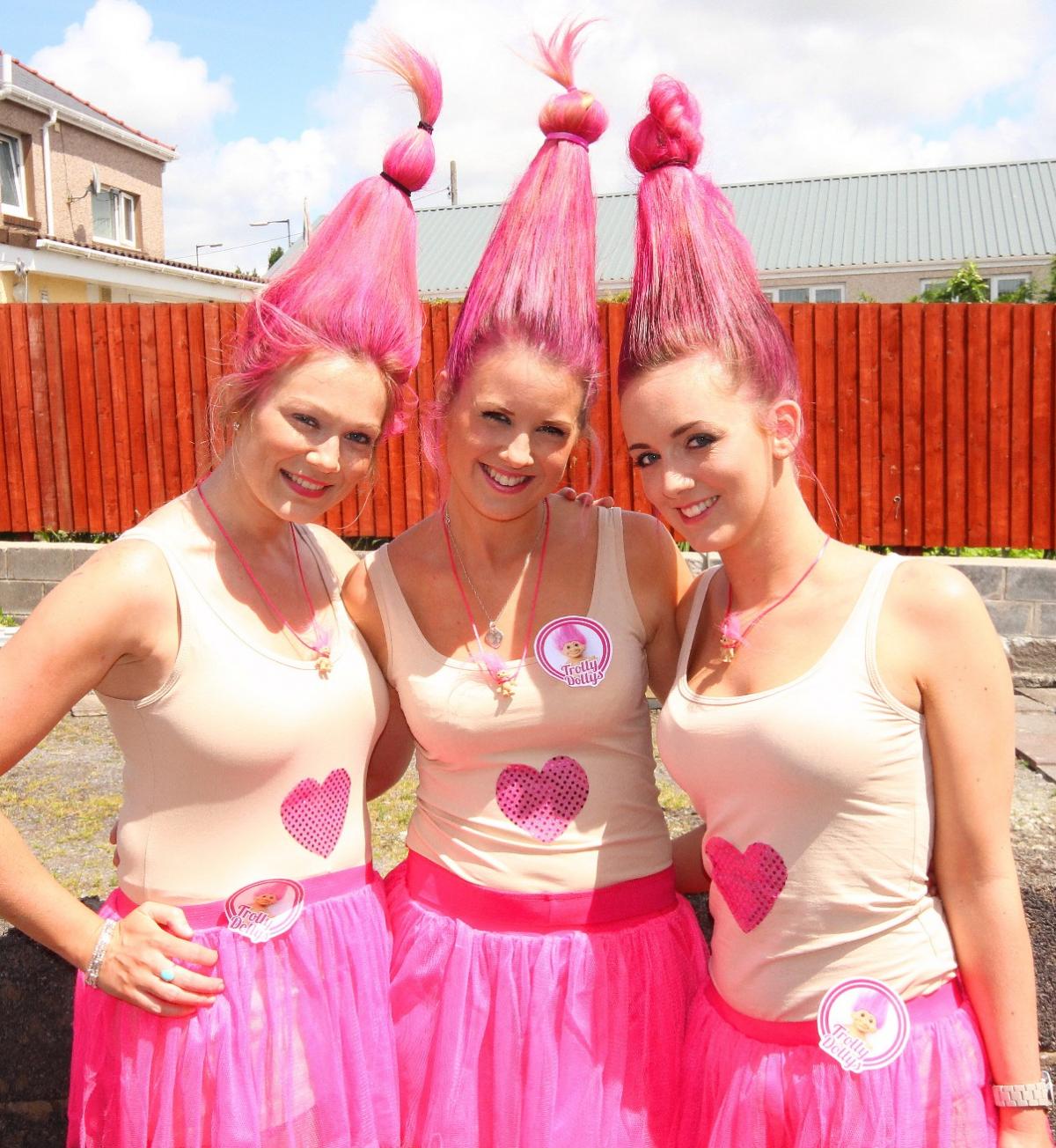 Hair-raising Trolley Dollys trio Tiffany Rees, Charlotte Evans and Janie James at the Pink Ribbon Race. Pic: SDD