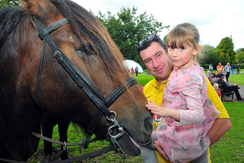 Five year old Brynamman pupil Amber Day makes friends with Celso the Welsh Cob.  Picture by Mark Davies