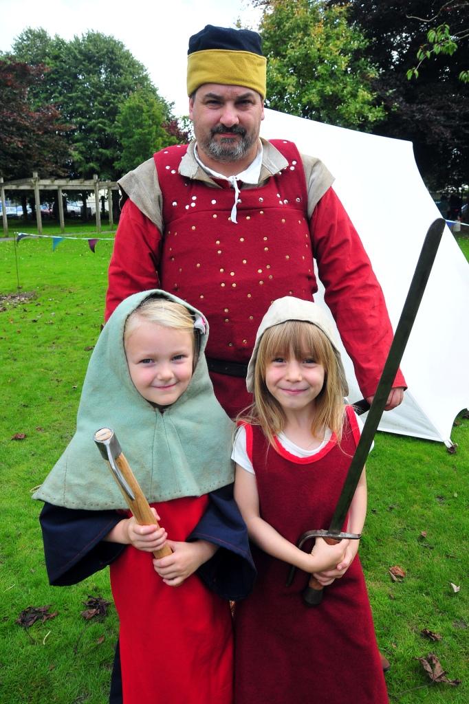 Medieval maidens - Six year old Parcyrhun schoolmates Gracie Lee Davies and Seren Haf Donovan choose their weapons.  Picture by Mark Davies