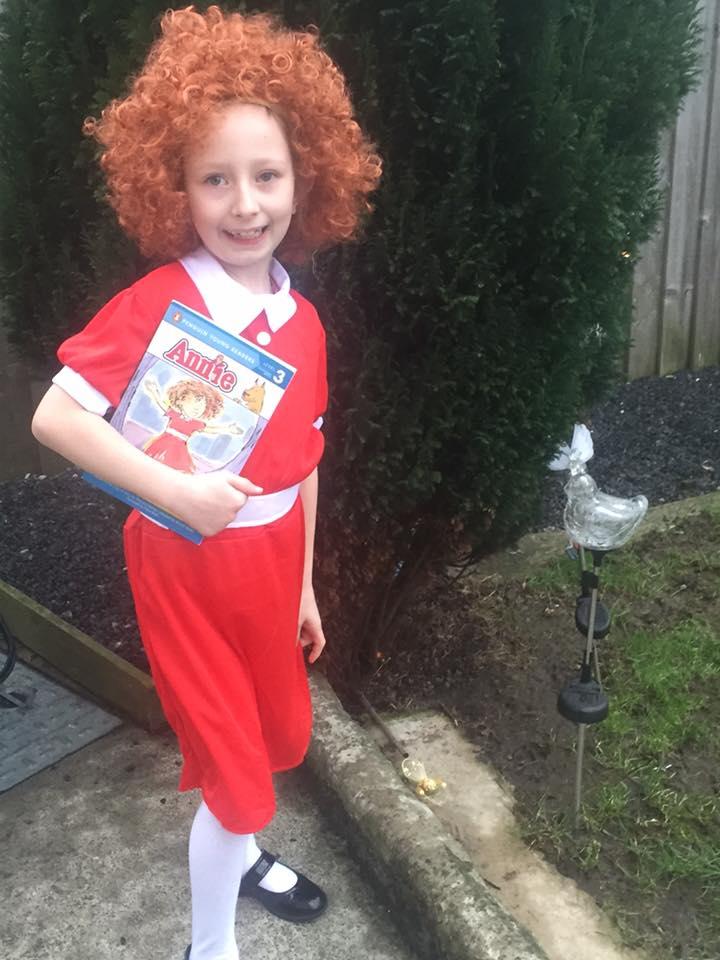 Ella May Llewelyn dressed up as Annie for World Book Day.