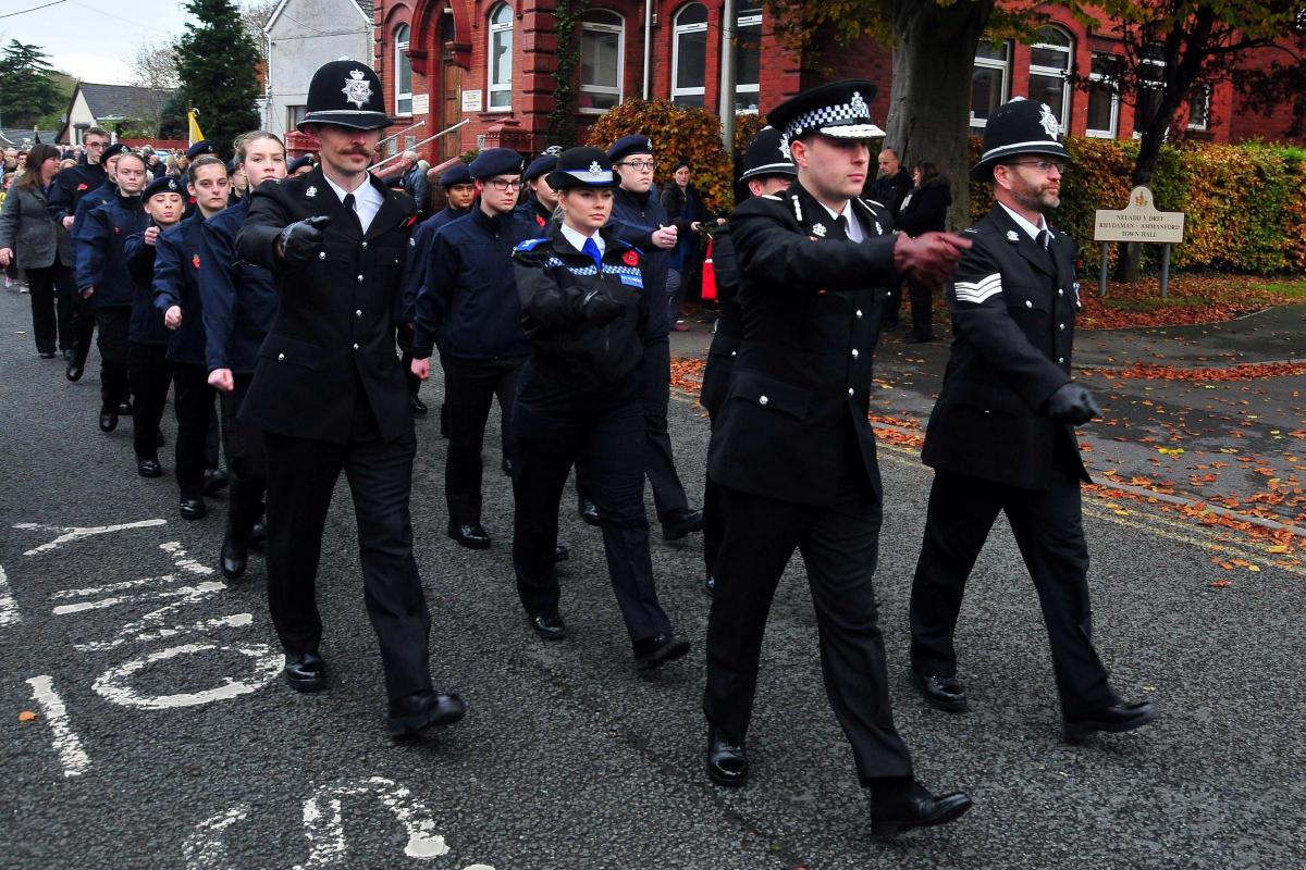 Ammanford police cadets join the Memorial Parade Picture: Mark Davies