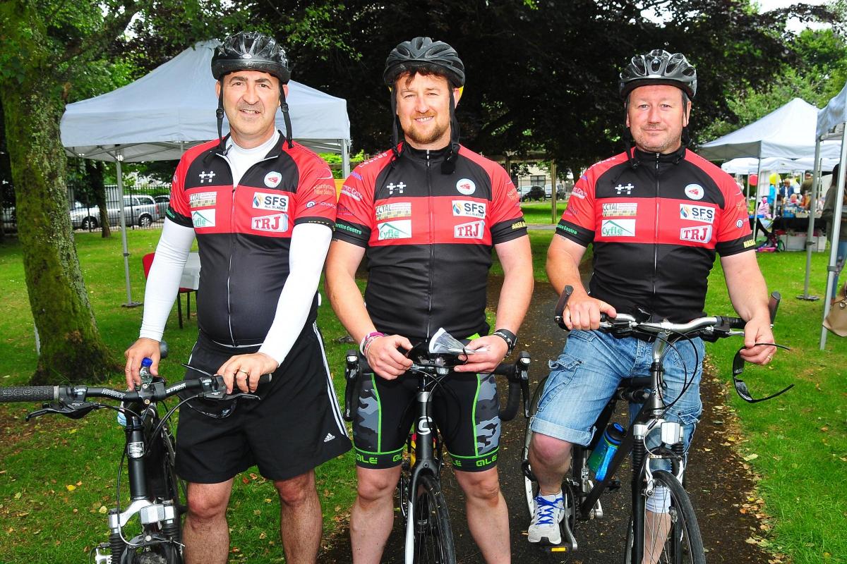 Graham Tuckwood, Kevin Blain and Mark Williams rode the twentyfive mile route to Cwmtwrch and were raising money for the Isabel Williams Fund, Cancer Research UK and the British Heart Foundation.