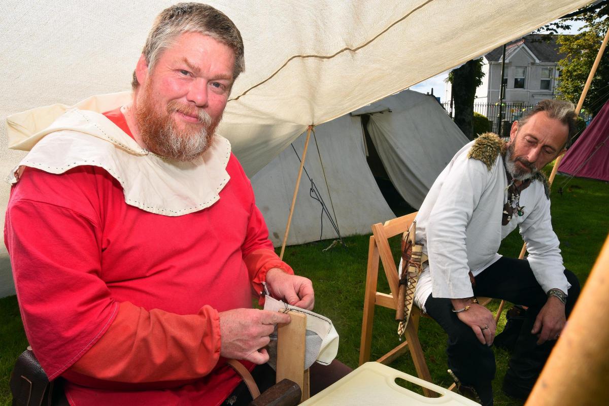Doug Portman from Boars shows off his leatherworking skills.  Pic Mark Davies