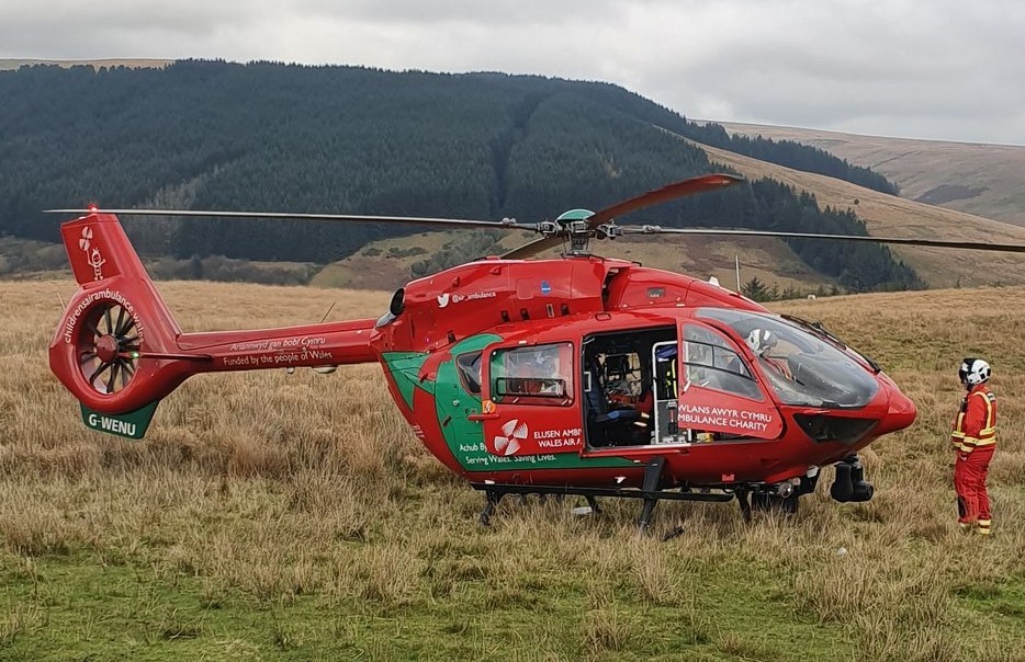 Wales Air Ambulance at the scene of a crash. Photo: Brecon Roads Policing/Twitter