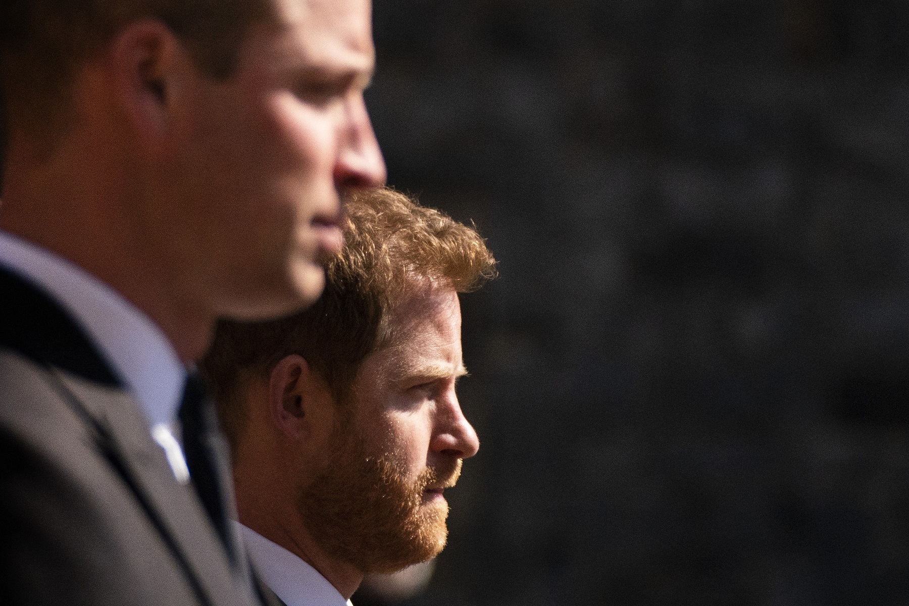 The Duke of Cambridge and Prince Harry walk in the procession during the funeral of the Duke of Edinburgh. Picture: PA