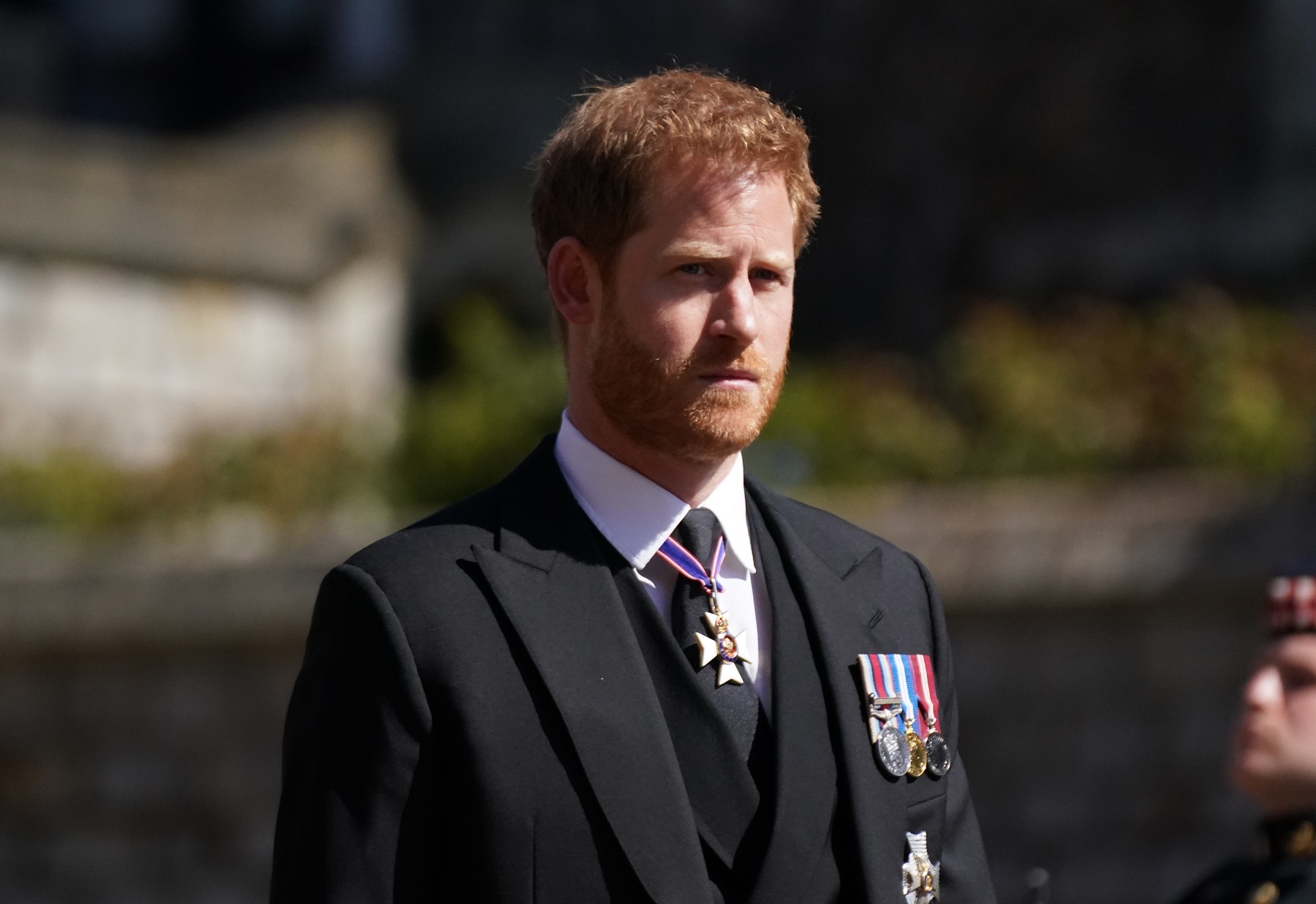 Prince Harry walking in the procession during the funeral of the Duke of Edinburgh Picture: PA