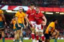 Jac Morgan (R) after scoring against Australia during Wales' Autumn Nations Series in 2022. Picture: David Davies/PA Wire