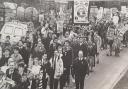 Some of the 1,000 plus protestors who marched through Ammanford during the miners strike