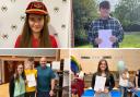 Cwmtawe pupils who celebrated excellent GCSE results. Clockwise from top L: Evie Norris, Jack Powell, Beth Jones and Jacob Harris with his parents. Pictures: Cwmtawe School