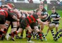 Llandybie feed the ball out from the back of the scrum.