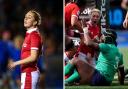 Hannah Jones (L) and Keira Bevan (R, facing camera) will start for Wales Women against Ireland.
