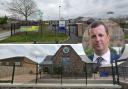 Jonathan Edwards (inset) has called for plans to federate Ysgol Rhys Pritchard (top) and Ysgol Llangadog (bottom) to be scrapped