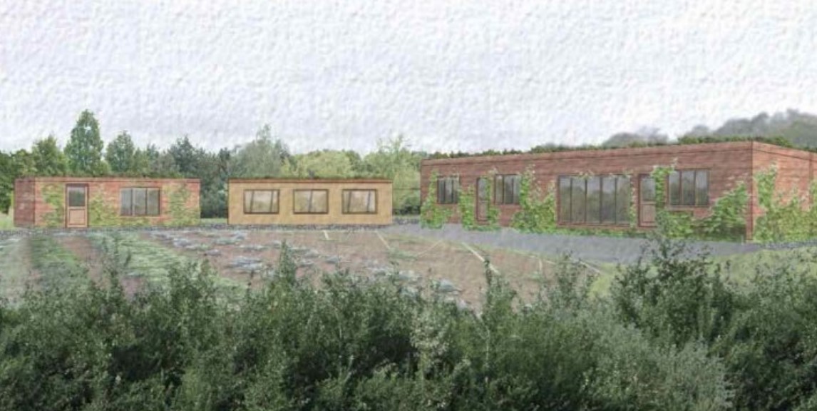 Illustration of the timber-clad dwelling and outbuildings at the proposed One Planet Development site, north of Llandeilo (pic courtesy of Carmarthenshire Council and free for use for all BBC wire partners)