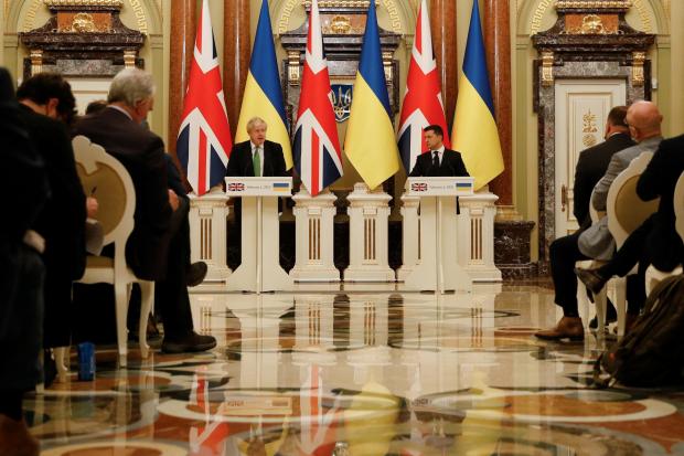 South Wales Guardian: Prime Minister Boris Johnson in Kyiv, Ukraine attends a joint news conference after he held crisis talks with Ukrainian president Volodymyr Zelensky. Picture via PA taken on Tuesday February 1, 2022.