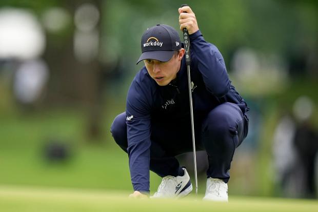 Matt Fitzpatrick, of England, lines up a putt on the sixth hole during the third round of the PGA Championship golf tournament at Southern Hills Country Club
