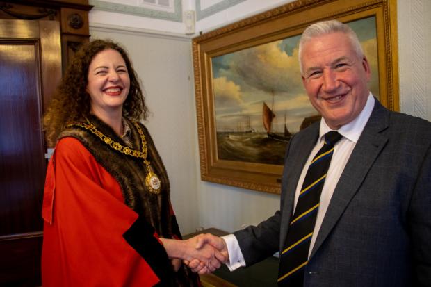 New Mayor Cllr Rochefort (left) with outgoing Mayor Cllr Buckley (right) (Image credit: Penarth Town Council - Lewis Prosser)