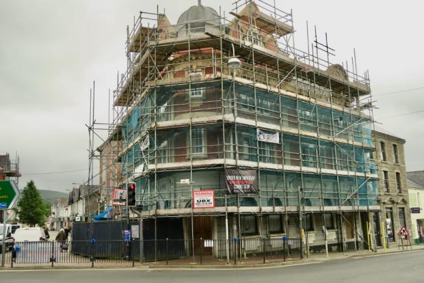 South Wales Guardian: Lloyds Bank has remained hidden by scaffolding for several years