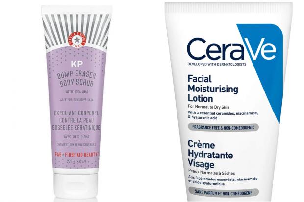South Wales Guardian: First Aid Beauty KP Bump Eraser Body Scrub and CeraVe Facial Moisturising Lotion. Credit: CeraVe