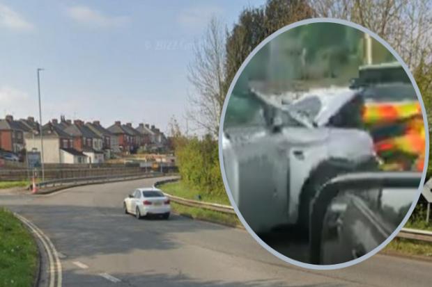 Watch: crash involving police car on M4 motorway roundabout near Newport