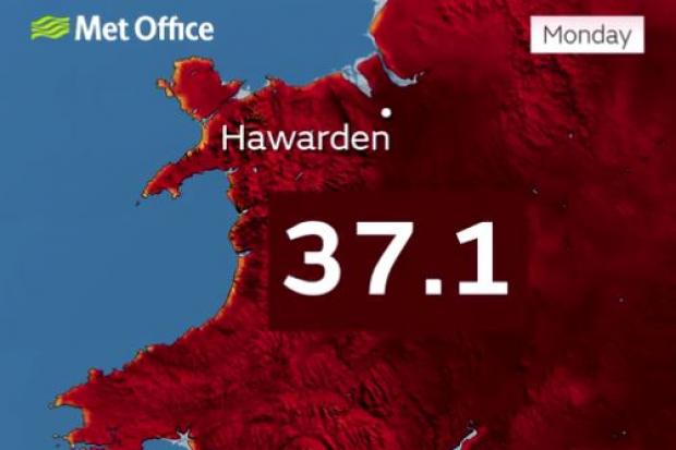 Highest temperature EVER in Wales recorded in Hawarden today