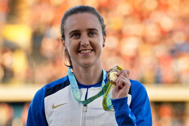 Laura Muir with her gold medal for winning the women's 1500m