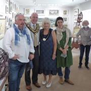 Artists Andrew Douglas Forbes and Rhian Nest James with the mayor and mayoress of Llandeilo, Rob and Branwen Jones at the opening of the exhibition