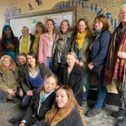 Some of the 88 people from Llandeilo that made the mural.
