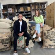 Alex Jones and Ameer Davies-Rana at Coaltown Coffee, Ammanford this week  Picture: Instagram/Ameer Davies-Rana