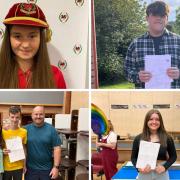 Cwmtawe pupils who celebrated excellent GCSE results. Clockwise from top L: Evie Norris, Jack Powell, Beth Jones and Jacob Harris with his parents. Pictures: Cwmtawe School