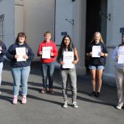 Students at Llandovery College celebrating their GCSE results