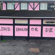 The graffiti left on The Cottage Inn, Llandeilo