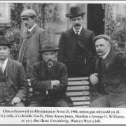 This picture was taken in Ammanford on August 25, 1904. It is unknown where exactly in Ammanford, although we do have the names of the gentlemen. 
In the back, from left: Gwili, Eben Aman Jones, Nantlais and George O. Williams; and in the front row: