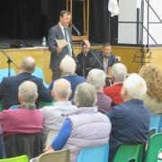 MP Jonathan Edwards speaks to the residents at Ysgol Bro Dinefwr