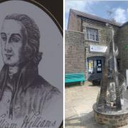 The memorial sculpture (right. Picture: Handel Davies) to William Williams (L. Picture: South Wales Guardian archive) was unveiled in Llandovery earlier this month.