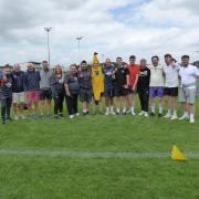 The walking football and skills session teams, featuring the Fair Trade Banana at the Jac Lewis Foundation/R;ipple charity football day. Picture: Clare Pilborough