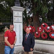 Jonathan Edwards MP (left, with Ken Burton of Ammanford and Cross Hands Royal British Legion) is backing the Royal British Legion's campaign for compensation to not be counted as income for veterans. Picture: Office of Jonathan Edwards