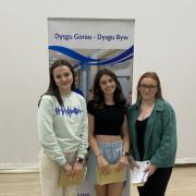Tarryn Purchase (left) with Megan Evans and Amelia Asher after receiving their A-level results at Ysgol Gymraeg Ystalyfera. Picture: YsgolGymraeg Ystalyfera