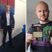 Eifion Rogers (L) and David Daniel (R) created a Top Trumps style game based on Welsh mythology.