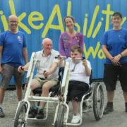 James Thomas has been doing a challenge of cycling using a handcycle and swimming to raise funds for Bikeability Wales and Maggie's Swansea with side-by-side support from Derek Murphy.