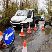 Swansea City Council coned off the flooding on Garnswllt Road