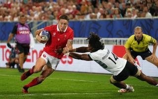 Josh Adams, pictured scoring against Fiji, will start for Wales against Ireland.
