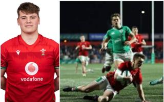 Llandovery’s Josh Morse (left), and Ieuan Davies scores a try for Wales U20s against Ireland (right).